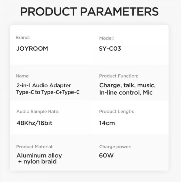 Joyroom Adapter 2-in-1 Audio Adapter USB-C to dual USB-C