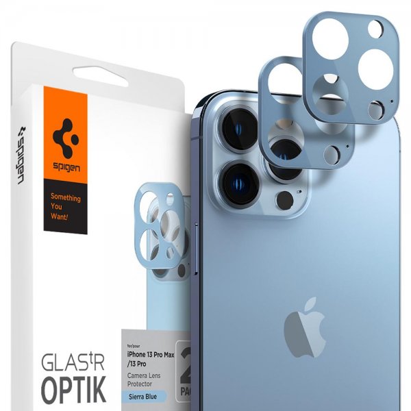 Spigen iPhone 13 Pro/iPhone 13 Pro Max Kamerabeskytter Glas.tR Optik 2-pack Sierra Blue