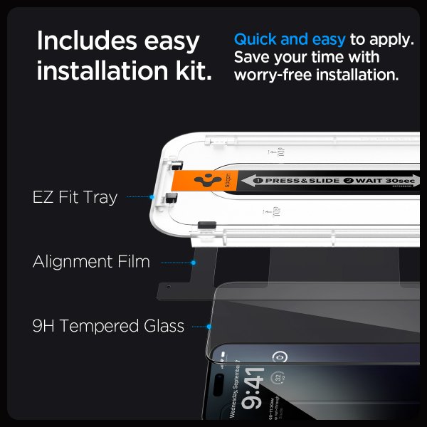 Spigen iPhone 15 Pro Max Skjermbeskytter GLAS.tR EZ Fit FC Svart 2-pakning
