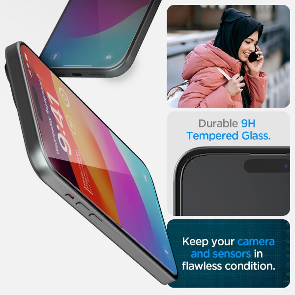 Spigen iPhone 15 Plus Skjermbeskytter GLAS.tR EZ Fit FC Svart 2-pakning