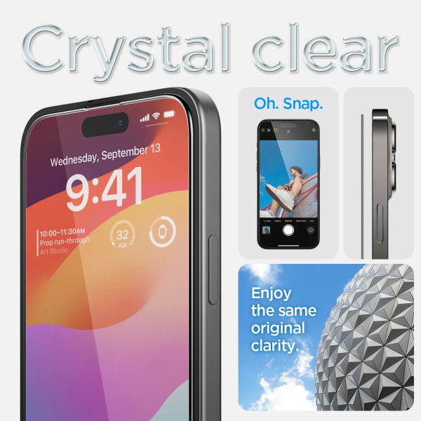 Spigen iPhone 15 Plus Skjermbeskytter GLAS.tR EZ Fit FC Svart 2-pakning