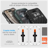 Spigen iPhone 15 Plus Skjermbeskytter GLAS.tR EZ Fit FC Svart 2-pakning