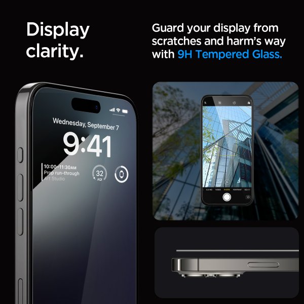 Spigen iPhone 15 Pro Skjermbeskytter GLAS.tR EZ Fit FC Svart 2-pack