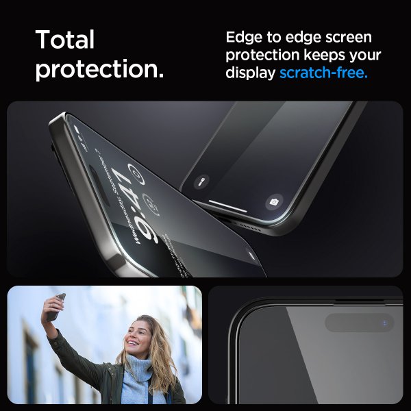 Spigen iPhone 15 Pro Skjermbeskytter GLAS.tR EZ Fit FC Svart 2-pack