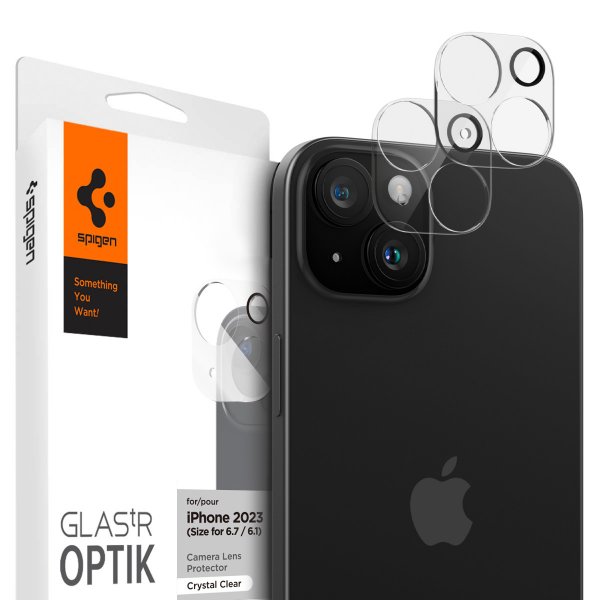 Spigen iPhone 14/15/14 Plus/15 Plus Kamerabeskytter Glas.tR Optik Crystal Clear 2-pakning