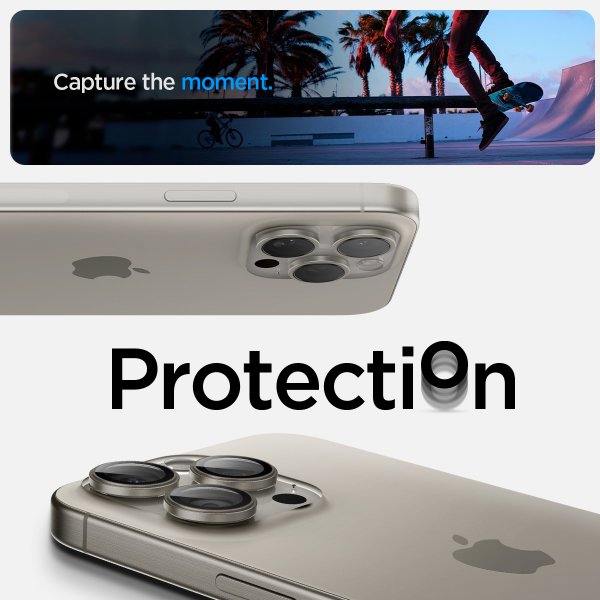 Spigen iPhone 15 Pro/iPhone 15 Pro Max Kamerabeskytter GLAS.tR EZ Fit Optik Pro 2-pakning Natural Titanium