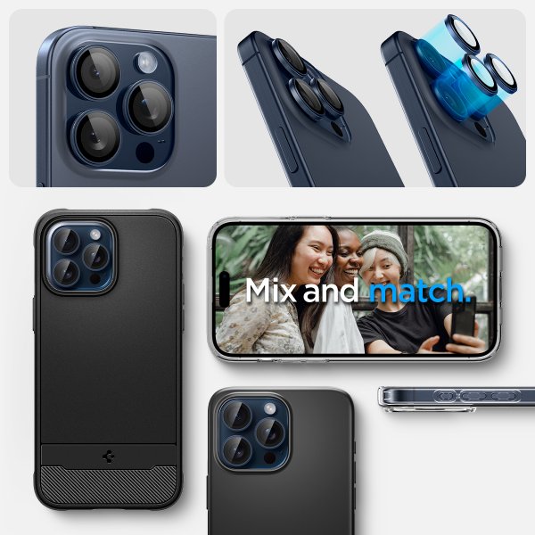 Spigen iPhone 15 Pro/iPhone 15 Pro Max Kamerabeskytter GLAS.tR EZ Fit Optik Pro 2-pakning Blue Titanium