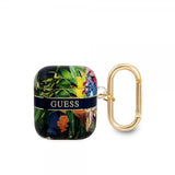 Guess AirPods 1/2 Deksel Flower Print & Gold Hook Blå