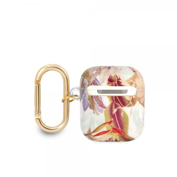 Guess AirPods 1/2 Deksel Flower Print & Gold Hook Lilla