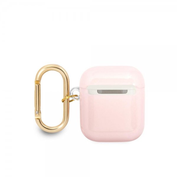 Guess AirPods 1/2 Deksel Printed Stripe & Gold Hook Rosa