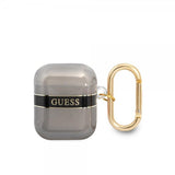 Guess AirPods 1/2 Deksel Printed Stripe & Gold Hook Svart