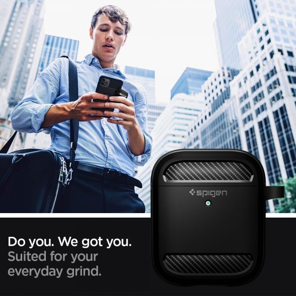 Spigen AirPods 1/2 Deksel Rugged Armor Svart