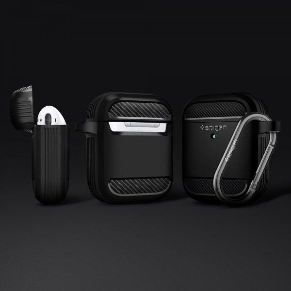 Spigen AirPods 1/2 Deksel Rugged Armor Svart