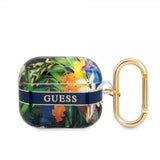 Guess AirPods 3 Deksel Flower Print & Gold Hook Blå