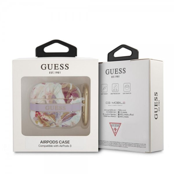 Guess AirPods 3 Deksel Flower Print & Gold Hook Lilla