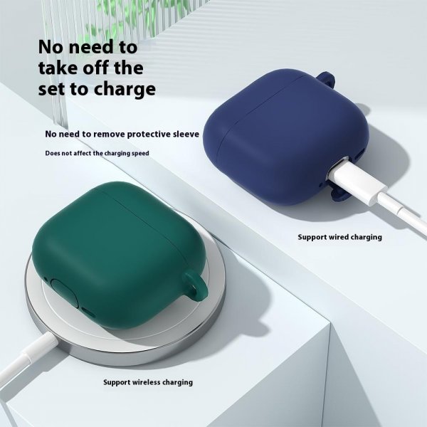 AirPods 4 Deksel Silikon med Karabinkrok Lyseblå