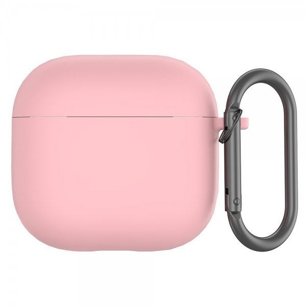 AirPods 4 Deksel Silikon med Karabinkrok Rosa