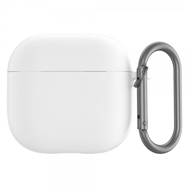 AirPods 4 Deksel Silikon med Karabinkrok Hvit