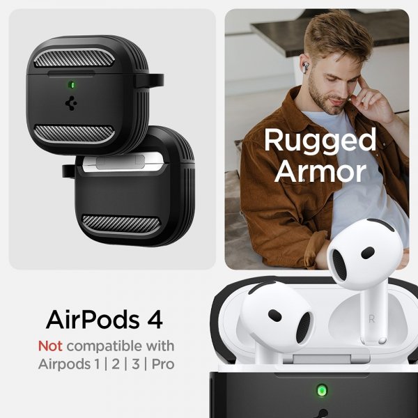 Spigen AirPods 4 Deksel Rugged Armor Matte Black