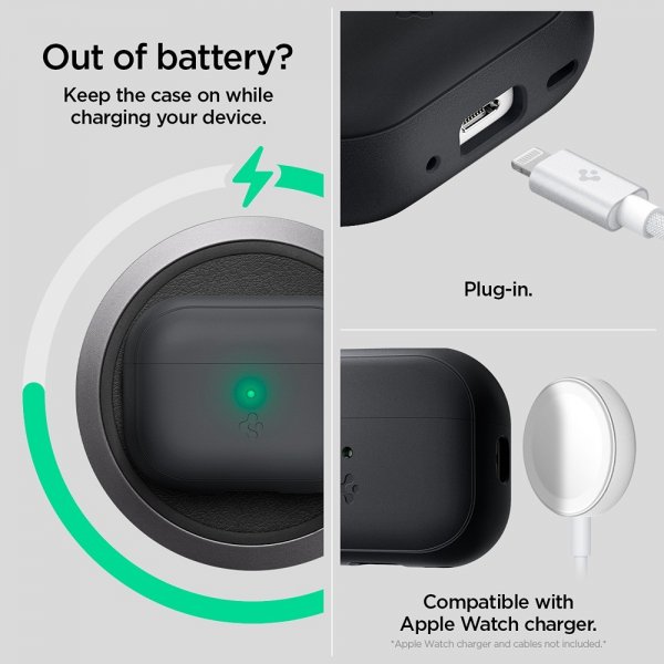 Spigen AirPods Pro 2 Deksel Silicone Fit + Strap Svart