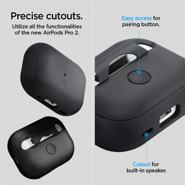 Spigen AirPods Pro 2 Deksel Silicone Fit + Strap Svart
