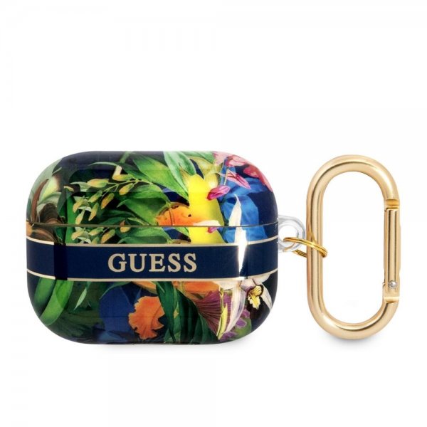Guess AirPods Pro Deksel Flower Print & Gold Hook Blå