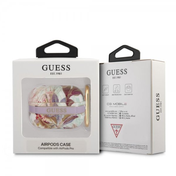 Guess AirPods Pro Deksel Flower Print & Gold Hook Lilla