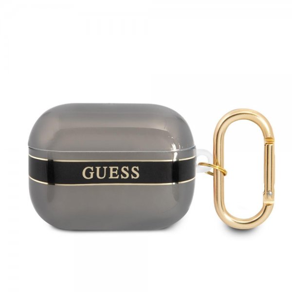 Guess AirPods Pro Deksel Printed Stripe & Gold Hook Svart