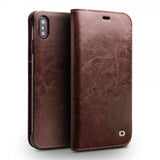 Qialino Ekte Skinn Etui med Kortlomme till Apple iPhone Xs Max Brun