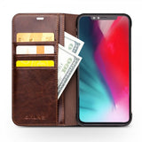 Qialino Ekte Skinn Etui med Kortlomme till Apple iPhone Xs Max Brun