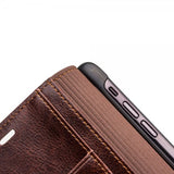 Qialino Ekte Skinn Etui med Kortlomme till Apple iPhone Xs Max Brun