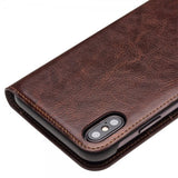 Qialino Ekte Skinn Etui med Kortlomme till Apple iPhone Xs Max Brun