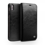 Qialino Ekte Skinn Etui med Kortlomme till Apple iPhone Xs Max Svart
