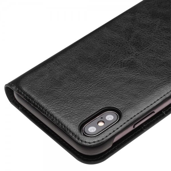 Qialino Ekte Skinn Etui med Kortlomme till Apple iPhone Xs Max Svart
