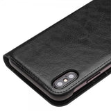 Qialino Ekte Skinn Etui med Kortlomme till Apple iPhone Xs Max Svart