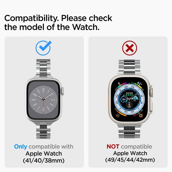 Spigen Apple Watch 38/40/41mm Armbånd Modern Fit 316L Sølv