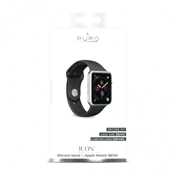 Puro Apple Watch 38/40/41/42mm Armbånd ICON Silicone Band Svart