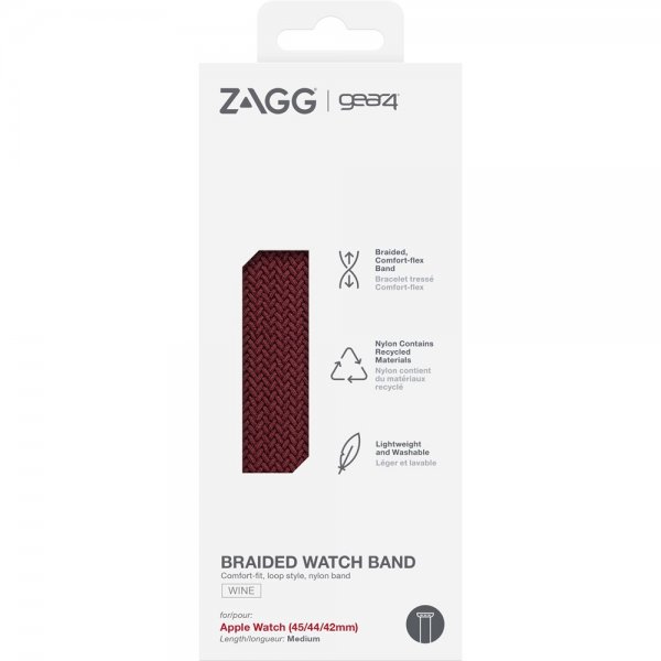 Gear4 Apple Watch 44/45/46mm/Apple Watch Ultra Armbånd Braided Watch Band Medium Wine