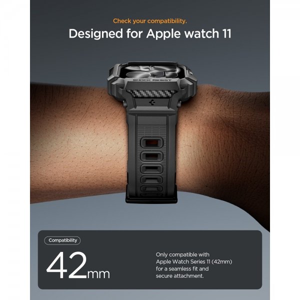 Spigen Apple Watch 42mm (Series 10/11) Armbånd Rugged Armor Pro 2 Matte Black