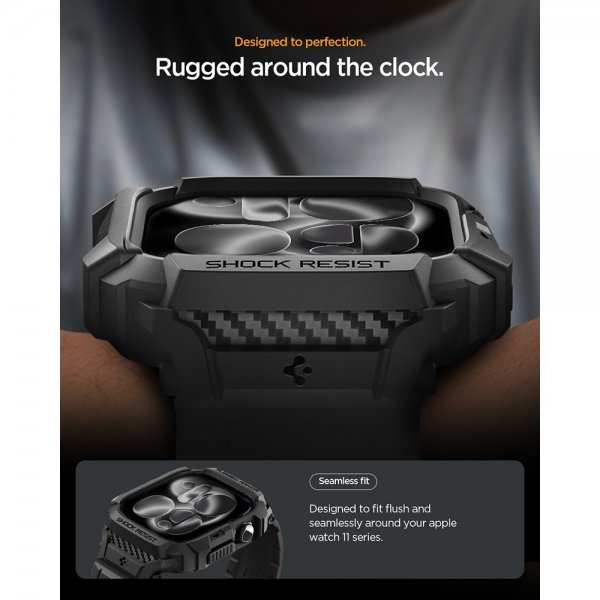 Spigen Apple Watch 42mm (Series 10/11) Armbånd Rugged Armor Pro 2 Matte Black