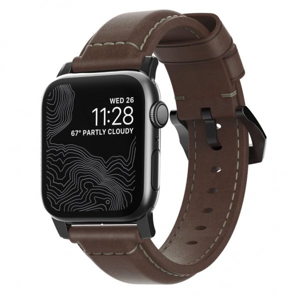 Nomad Apple Watch 44/45/46mm/Apple Watch Ultra Armbånd Traditional Band Black Hardware Rustic Brown
