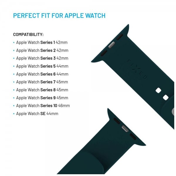 Fixed Apple Watch 44/45/46mm Armbånd Silicone Sporty Strap Mørkegrønn