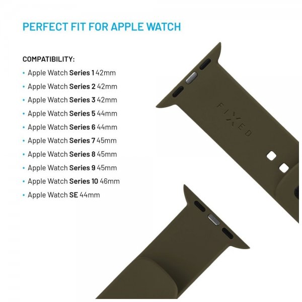 Fixed Apple Watch 44/45/46mm Armbånd Silicone Sporty Strap Olivengrønn