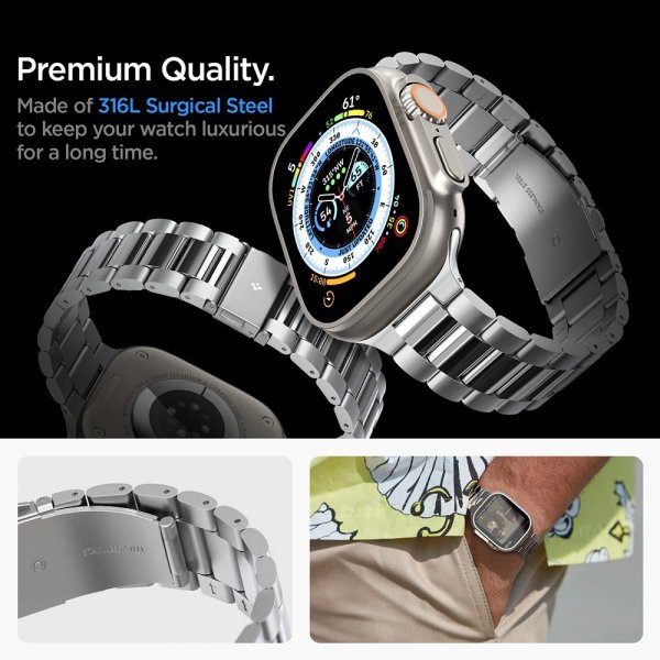 Spigen Watch 44mm/Watch 45mm/Watch 46mm/Watch Ultra 49mm Armbånd Modern Fit 316L Sølv