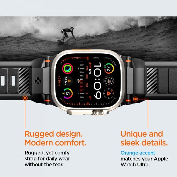Spigen Apple Watch 44/45/46mm/Ultra 49mm Armbånd Rugged Ultra Matte Black