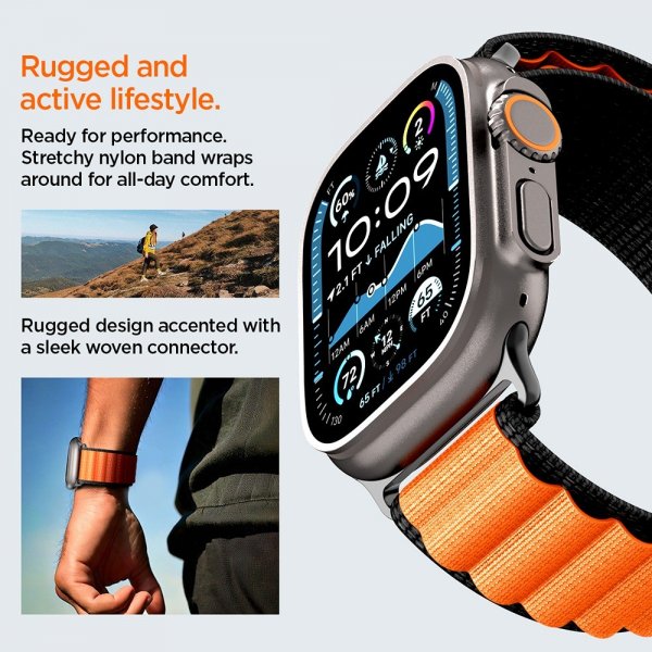 Spigen Apple Watch 44/45/46mm/Watch Ultra 49mm Armbånd WBF1 Svart Oransje
