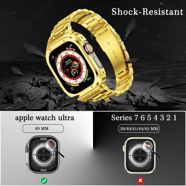 Apple Watch 44mm Armbånd med Deksel Rustfritt stål Gull