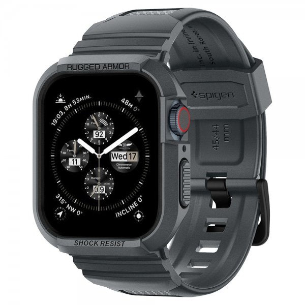 Spigen Apple Watch 44/45mm Armbånd og Deksel Rugged Armor Pro Dark Gray