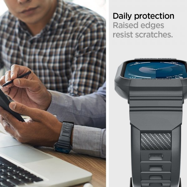 Spigen Apple Watch 44/45mm Armbånd og Deksel Rugged Armor Pro Dark Gray
