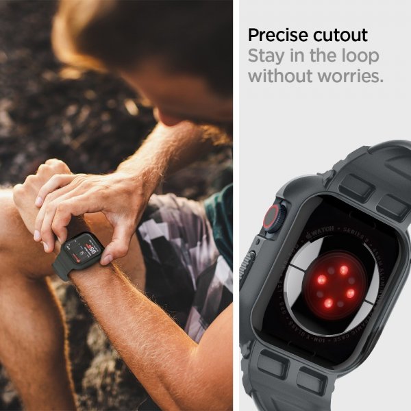 Spigen Apple Watch 44/45mm Armbånd og Deksel Rugged Armor Pro Dark Gray